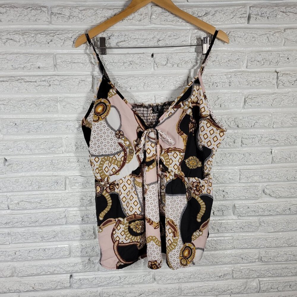 Shein Curve 4XL Plus Size Camisole V-Neck Swing Top Black Gold GEO3E